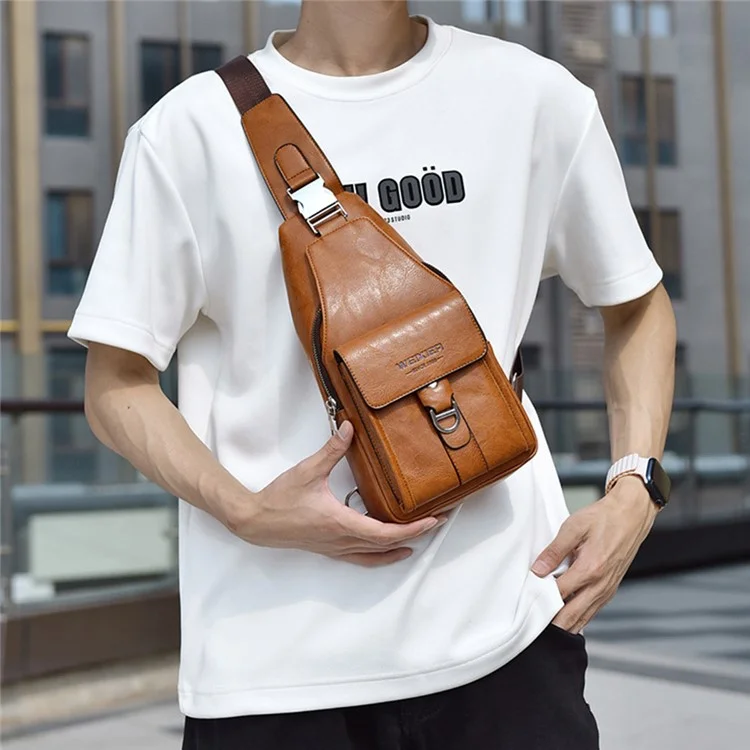 WEIXIER X329 Stylish Men Chest Bag Water Repellent Single Shoulder Crossbody Bag - Light Brown