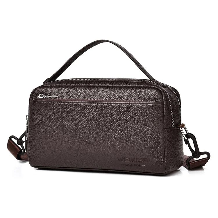 WEIXIER D502 Business Men Crossbody Bag with Handle PU Leather Small Square Bag - Litchi Texture+Brown