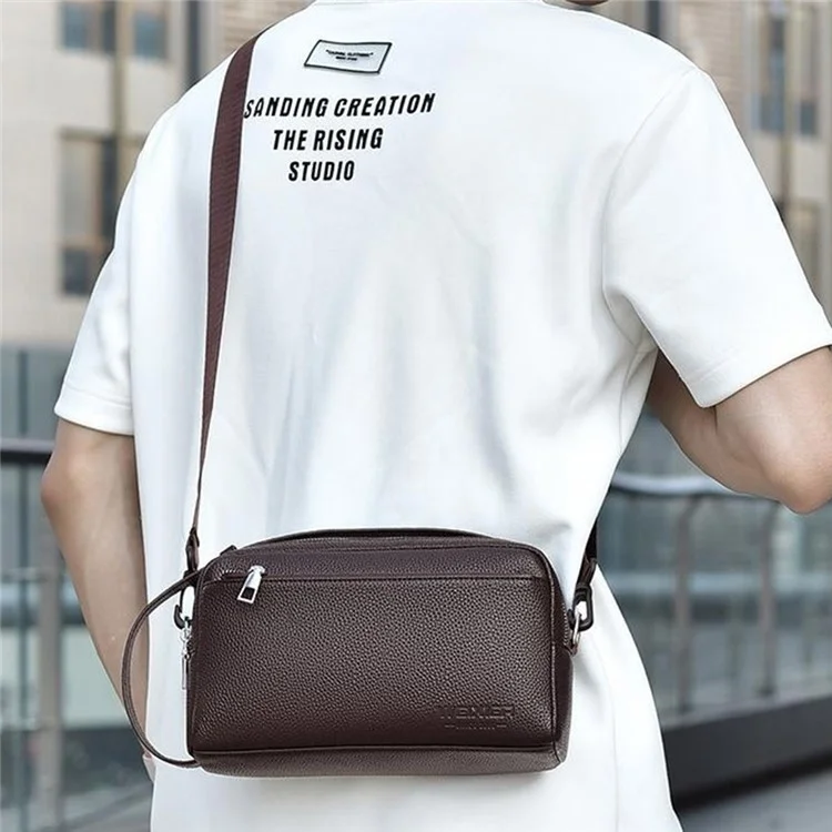 WEIXIER D502 Business Men Crossbody Bag with Handle PU Leather Small Square Bag - Litchi Texture+Brown
