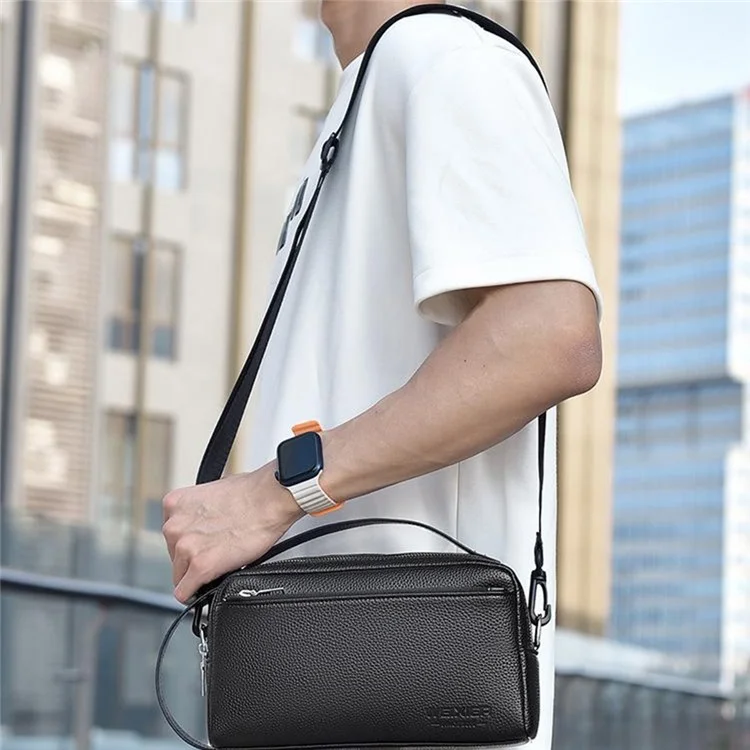 WEIXIER D502 Business Men Crossbody Bag with Handle PU Leather Small Square Bag - Litchi Texture+Brown