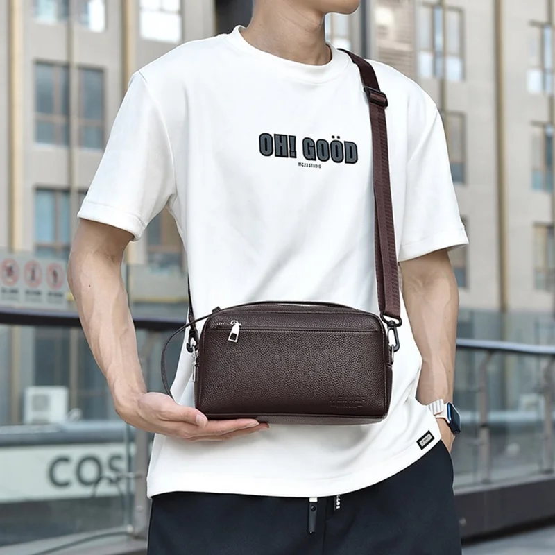 WEIXIER D502 Business Men Crossbody Bag with Handle PU Leather Small Square Bag - Litchi Texture+Black