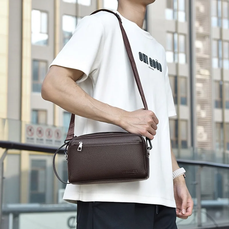 WEIXIER D502 Business Men Crossbody Bag with Handle PU Leather Small Square Bag - Litchi Texture+Black