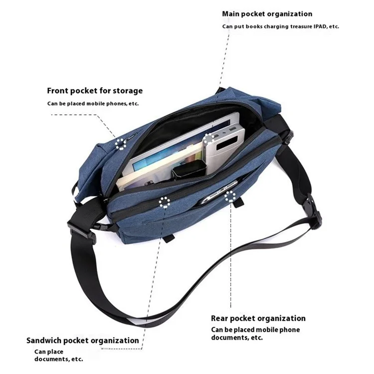 Wepower 1812 Men Elegante Bolsa Messenger Bolse de Messenger Single Shoulder Crossbody, Versión Mejorada - Azul+gris