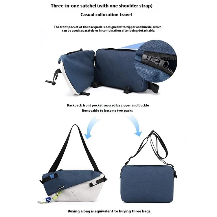 Wepower 1812 Men Elegante Bolsa Messenger Bolse de Messenger Single Shoulder Crossbody, Versión Mejorada - Azul+gris