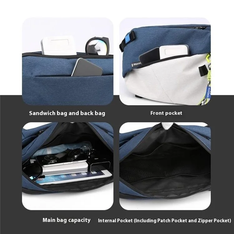 Wepower 1812 Men Elegante Bolsa Messenger Bolse de Messenger Single Shoulder Crossbody, Versión Mejorada - Azul+gris