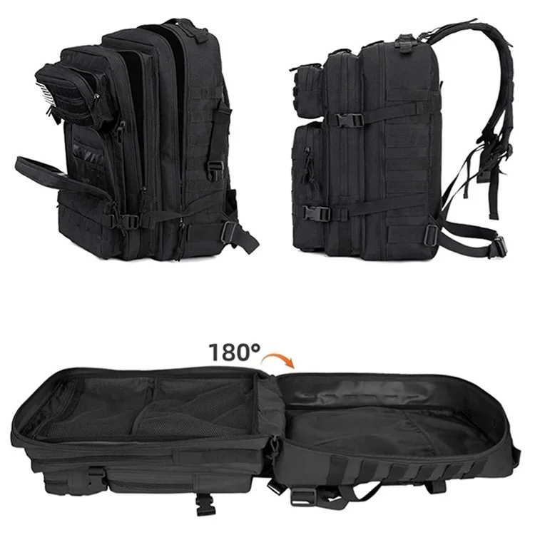 45L Men MOLLE Tactical Backpack 900D Oxford Fabric Outdoor Hiking Military Shoulder Bag - Black