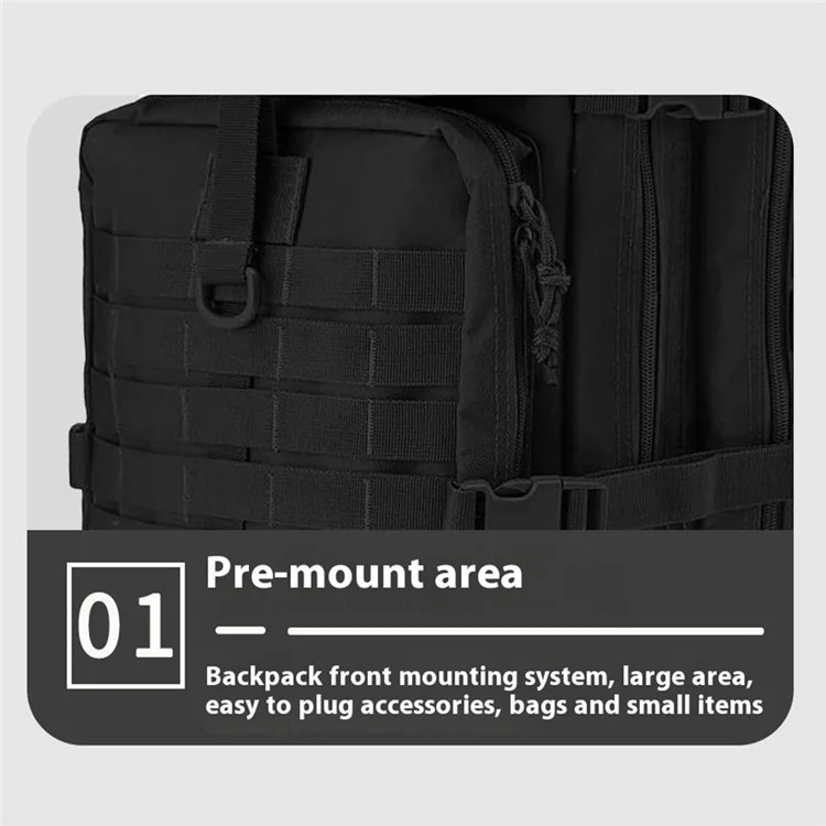 45L Men MOLLE Tactical Backpack 900D Oxford Fabric Outdoor Hiking Military Shoulder Bag - Black