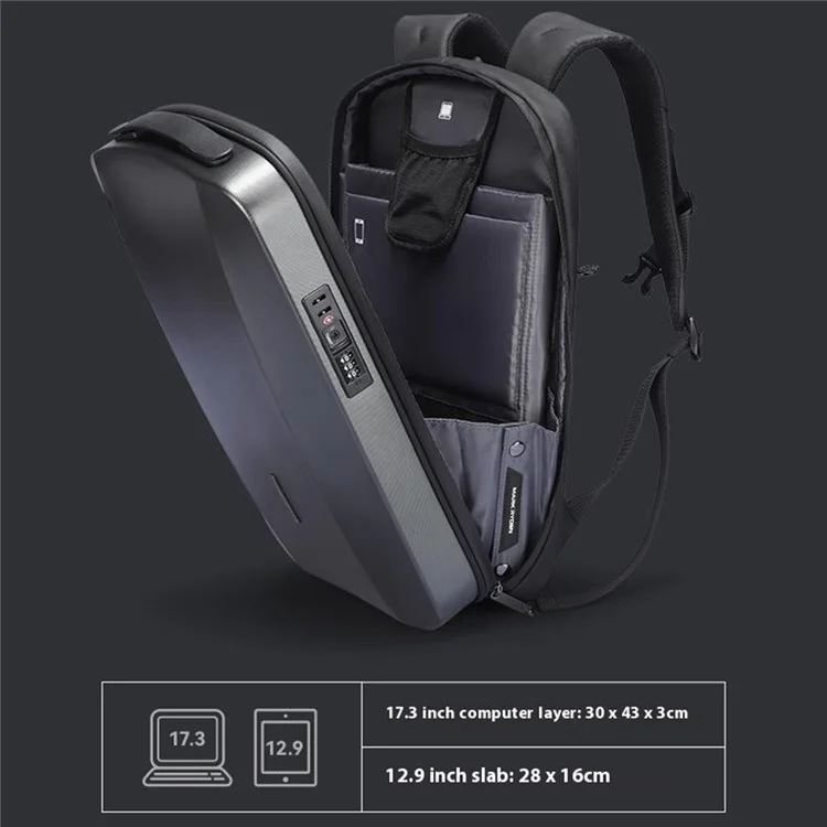 Mochila para laptop MARK RYDEN MR8918Pro de 17,3 polegadas com carcaça rígida e trava anti-furto - Preta
