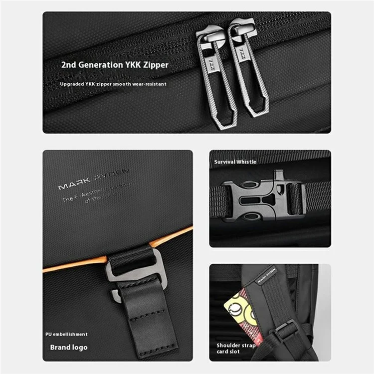 Mochila para laptop Mark Ryden para homens, à prova d'água, bolsa de ombro de viagem com porta de carregamento externa.
