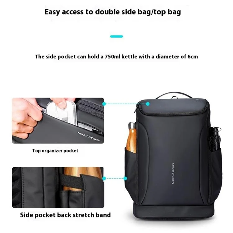 MARK RYDEN MR9031YSJ 30L Large Capacity Men Backpack with External USB Port Laptop Shoulder Bag