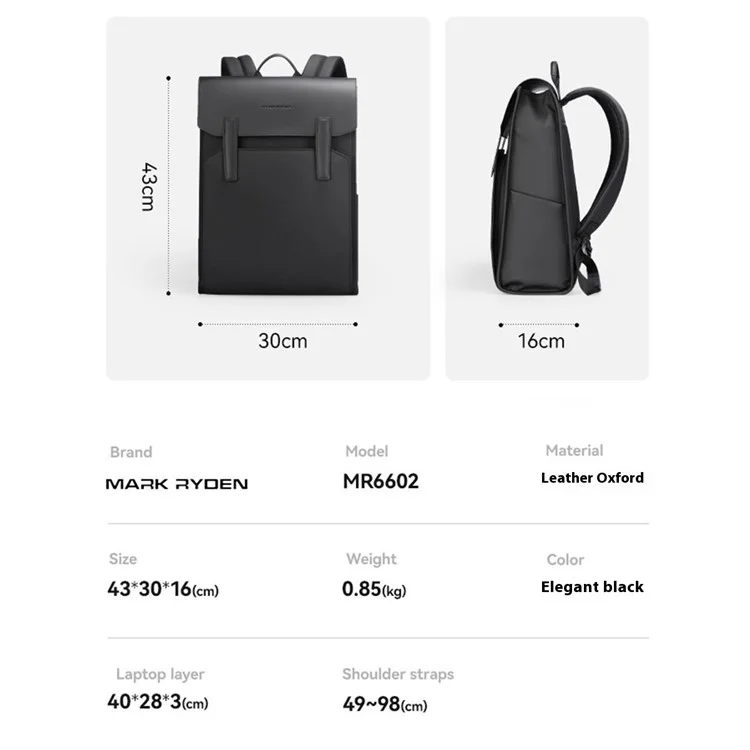 MARK RYDEN MR6602 Men Travel Backpack Leather + Oxford Cloth Large Capacity Laptop Storage Daypack