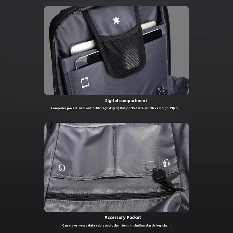 MARK RYDEN MR-7612 Hard Shell Men Backpack ABS+Oxford Cloth Laptop Storage Daypack - Black