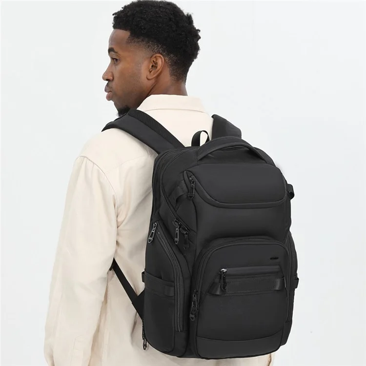 OZUKO 9799 Mochila para laptop de negócios à prova d'água em tecido Oxford, bolsa de ombro de viagem dupla - Preta