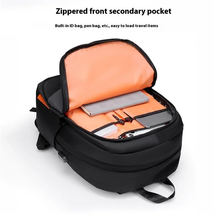 YS3699 Wasserdichter 15,6-Zoll-Laptop-Rucksack mit großer Kapazität, Herren-Reiseschulterbeutel - Schwarz