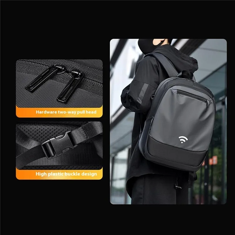 YS3699 Wasserdichter 15,6-Zoll-Laptop-Rucksack mit großer Kapazität, Herren-Reiseschulterbeutel - Schwarz