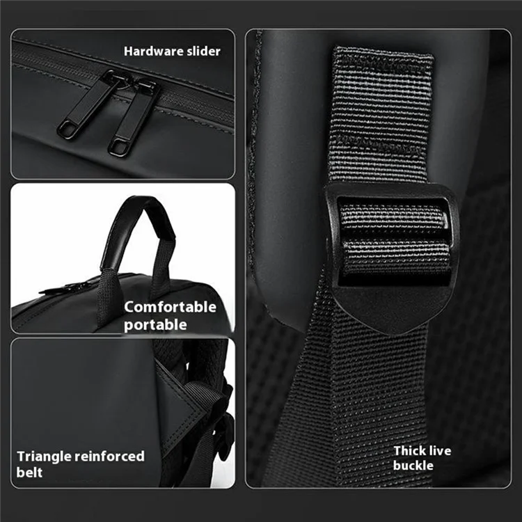1201 Mochila de negócios de grande capacidade (20-35L) leve e estilosa para viagem, com compartimento para laptop e alças duplas - Preta