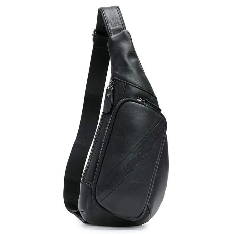 Z2028 Top Layer Waxy Cowhide Leather Chest Pack Men Casual Mini Crossbody Bag - Black