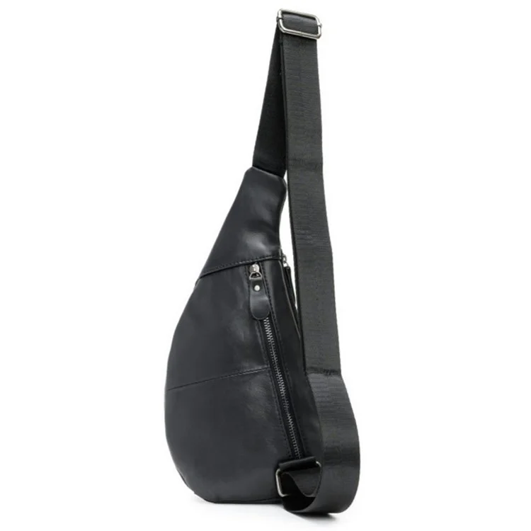 Z2028 Top Layer Waxy Cowhide Leather Chest Pack Men Casual Mini Crossbody Bag - Black