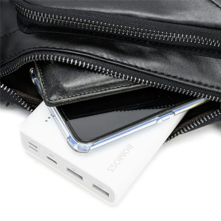 Z2028 Top Layer Waxy Cowhide Leather Chest Pack Men Casual Mini Crossbody Bag - Black