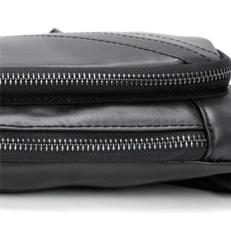 Z2028 Top Layer Waxy Cowhide Leather Chest Pack Men Casual Mini Crossbody Bag - Black