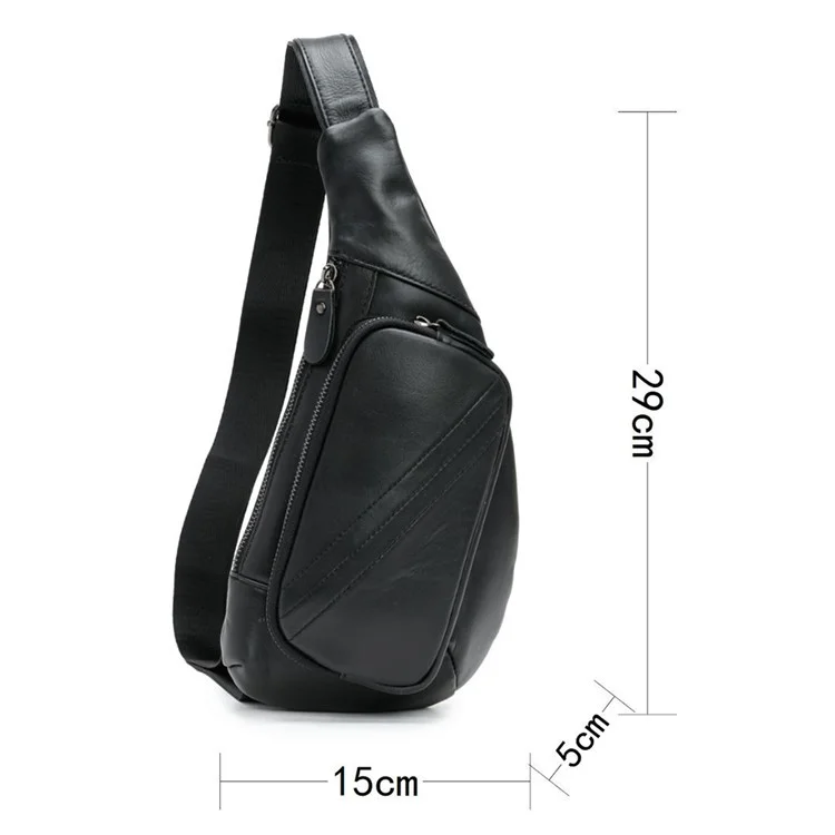 Z2028 Top Layer Waxy Cowhide Leather Chest Pack Men Casual Mini Crossbody Bag - Black