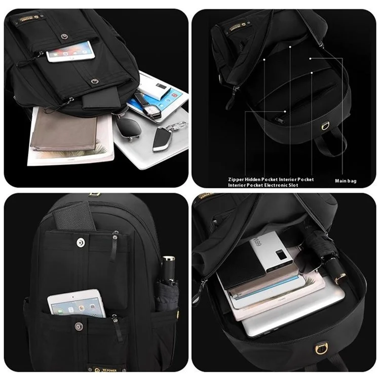 Sac à dos grande capacité WEPOWER 7111 pour hommes, étudiants, voyage, léger, en nylon, sac de jour casual - Noir