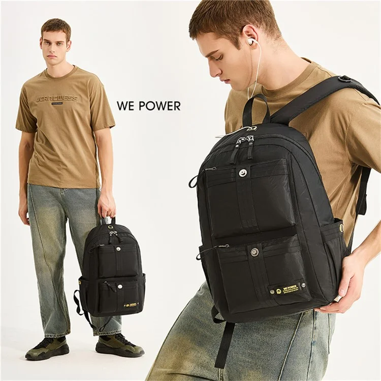 Sac à dos grande capacité WEPOWER 7111 pour hommes, étudiants, voyage, léger, en nylon, sac de jour casual - Noir