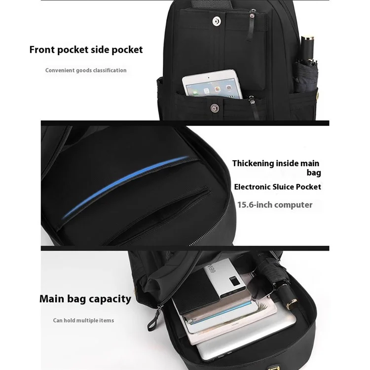 Sac à dos grande capacité WEPOWER 7111 pour hommes, étudiants, voyage, léger, en nylon, sac de jour casual - Noir