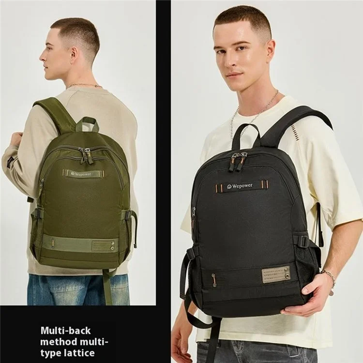 WEPOWER 8107 Mochila de laptop para viagens e deslocamentos masculina, de nylon, com grande capacidade, para estudantes e uso casual - Preta