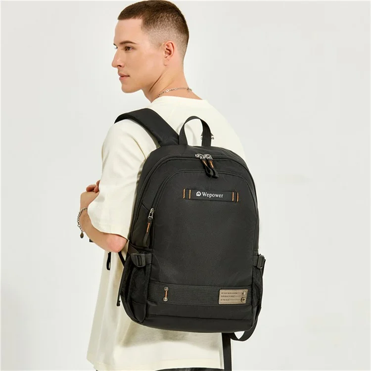 WEPOWER 8107 Mochila de laptop para viagens e deslocamentos masculina, de nylon, com grande capacidade, para estudantes e uso casual - Preta