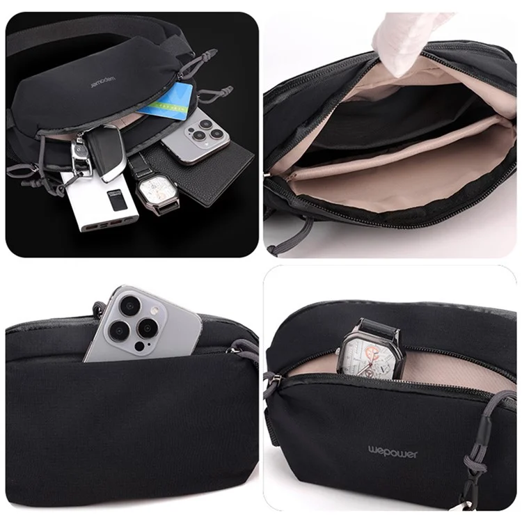 WEPOWER 2203 Waterproof Nylon Multi-Function Chest Bag Men Crossbody Waist Pack - Black