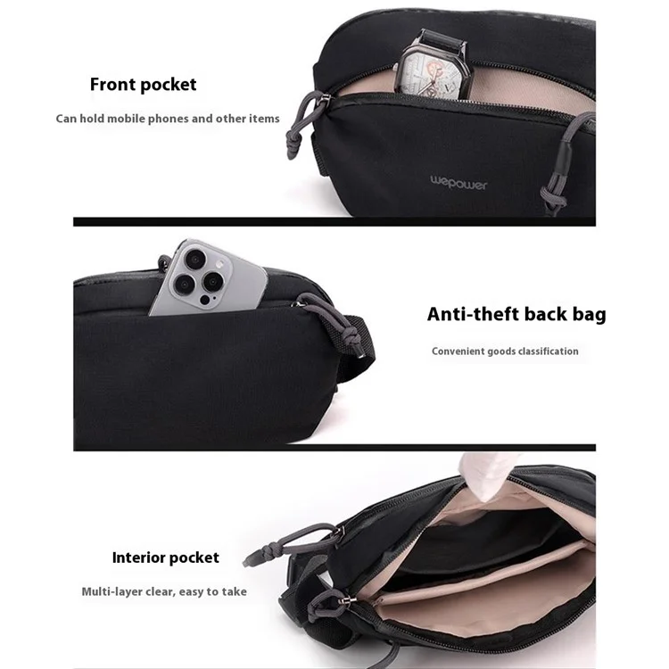 WEPOWER 2203 Waterproof Nylon Multi-Function Chest Bag Men Crossbody Waist Pack - Black