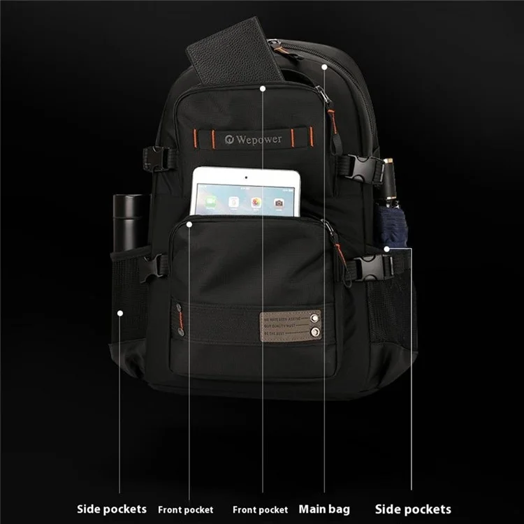 WEPOWER 8110 Sac à dos de loisirs en nylon grande capacité pour usage professionnel et voyage - Noir