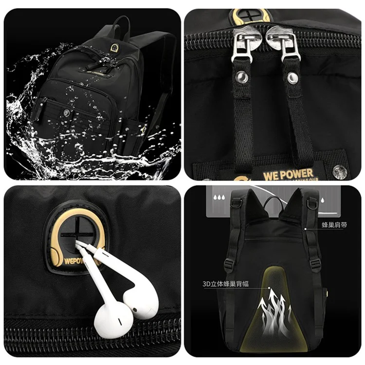 WEPOWER 7104 Zaino in nylon impermeabile per studenti, viaggio, grande capacità - Nero