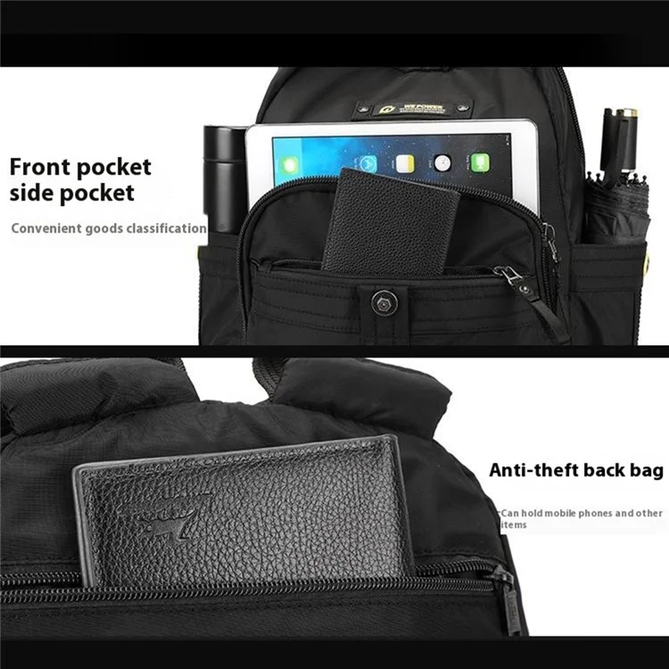 WEPOWER 7104 Zaino in nylon impermeabile per studenti, viaggio, grande capacità - Nero
