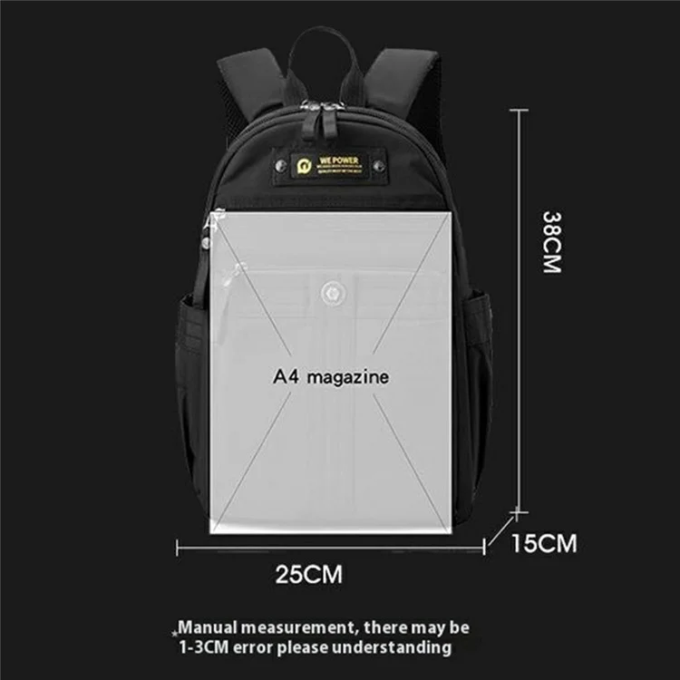 WEPOWER 7103 Outdoor Commute Backpack Men Travel Waterproof Nylon Large Capacity Rucksack - Black