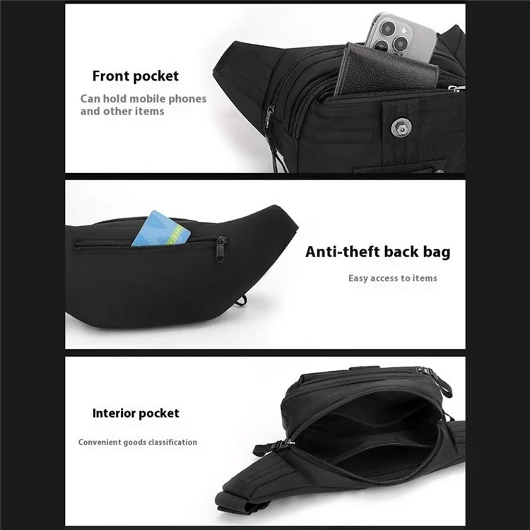 WEPOWER 7101 Pochete Multibolso de Nylon Bolsa Transversal para Uso Externo e Deslocamento - Preto