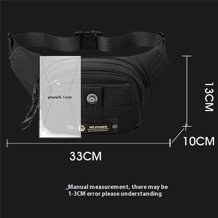 WEPOWER 7101 Pochete Multibolso de Nylon Bolsa Transversal para Uso Externo e Deslocamento - Preto