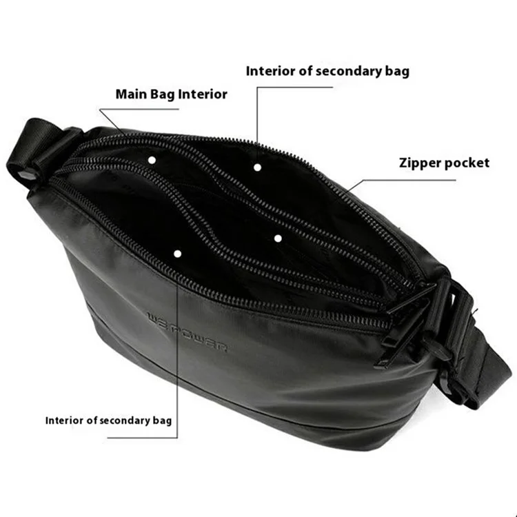 WEPOWER 7679 Bolsa transversal masculina em nylon leve com grande capacidade, bolsa casual de mensageiro - Preta