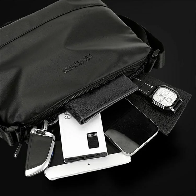 WEPOWER 7679 Bolsa transversal masculina em nylon leve com grande capacidade, bolsa casual de mensageiro - Preta