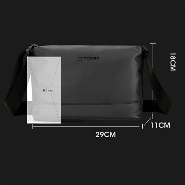 WEPOWER 7679 Bolsa transversal masculina em nylon leve com grande capacidade, bolsa casual de mensageiro - Preta