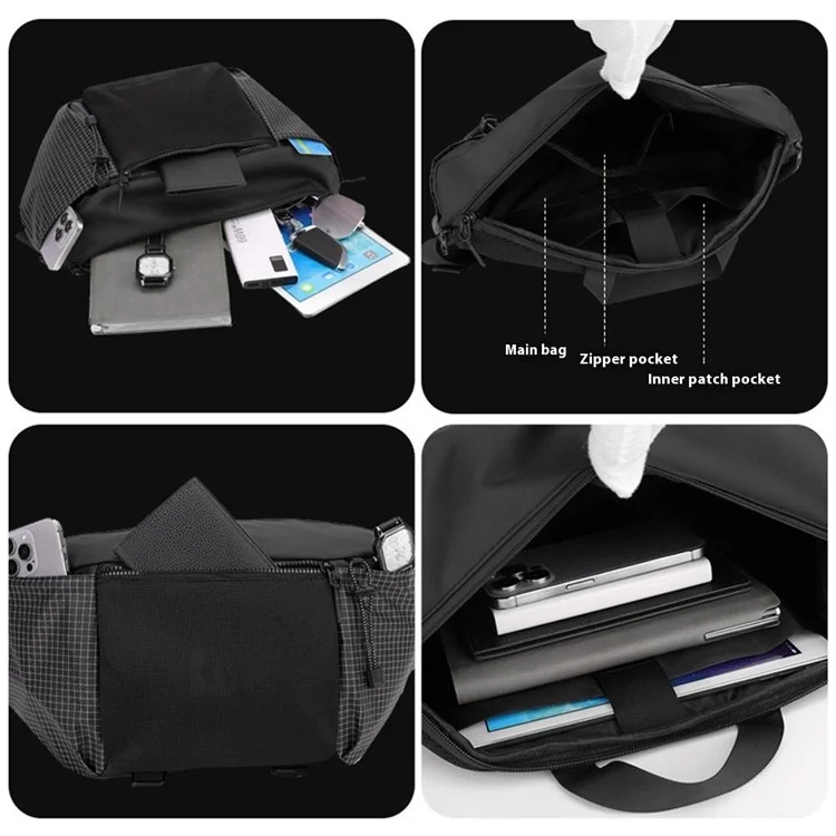 WEPOWER 6630 Marsupio in nylon impermeabile di grande capacità, unisex, a tracolla singola - Nero