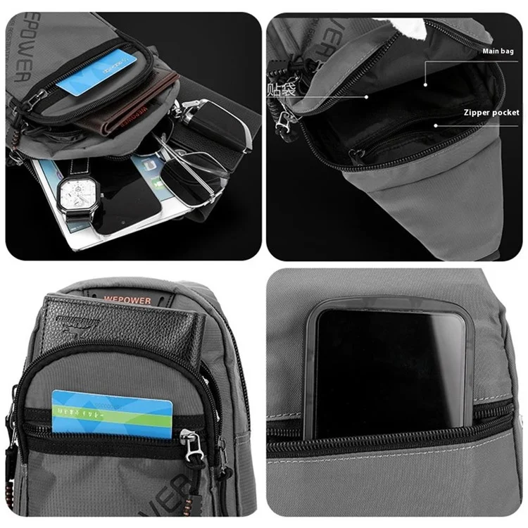 WEPOWER 2315 Casual Business Men Chest Bag Travel Sports Nylon Single Shoulder Crossbody Bag - Nero