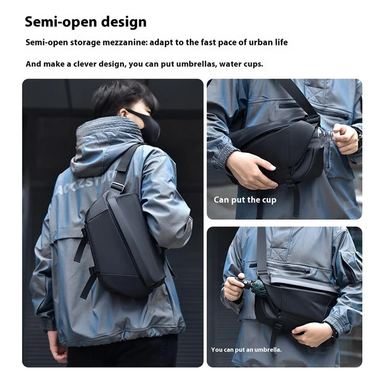 1-5166 Fashion Men Messenger Bag Waterproof Nylon Crossbody Pack for Traveling - Grey