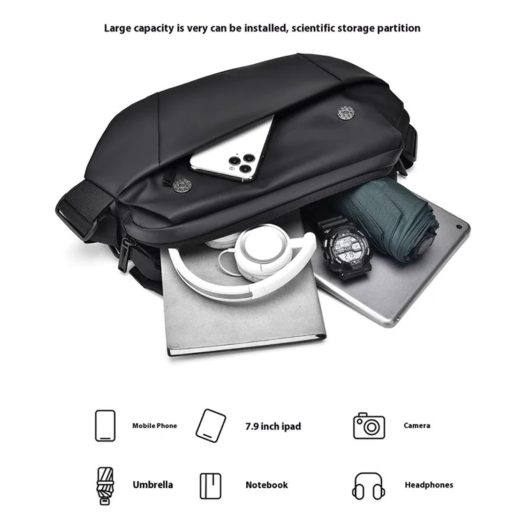 1-5166 Fashion Men Messenger Bag Waterproof Nylon Crossbody Pack for Traveling - Grey