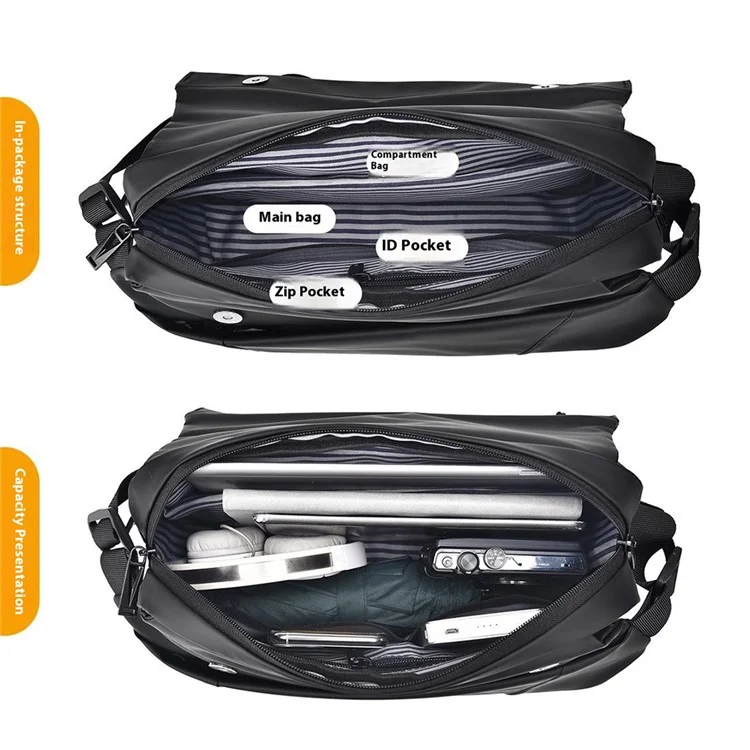 1-5166 Fashion Men Messenger Bag Waterproof Nylon Crossbody Pack for Traveling - Grey