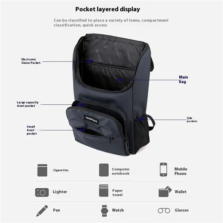 Mochila casual estilosa TOUGH SLHS 3405 de grande capacidade, para uso diário, negócios e transporte de laptop - Preta