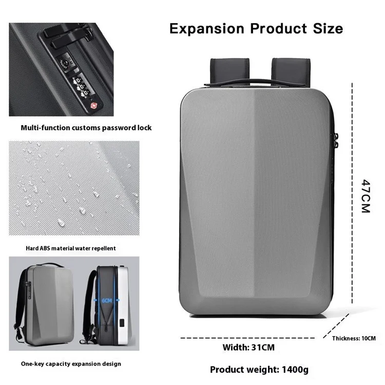 Expandable Capacity Waterproof Men Business Backpack Anti Theft Laptop Bag with USB Charging Port - Dark Grey
