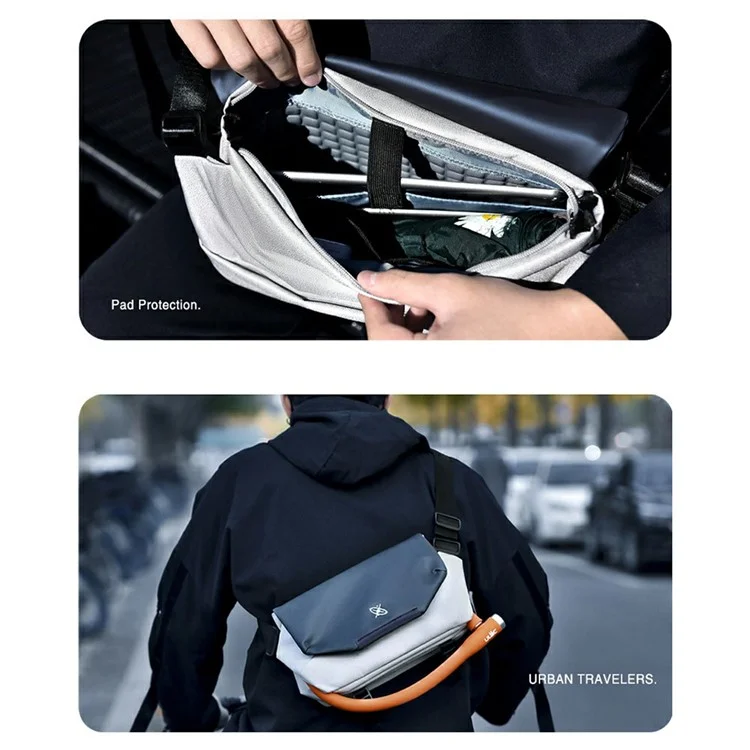 ENDLESS JOURNEY Nylon-Umhängetasche, stilvolle Herren-Einzelschulter-Messenger-Tasche, Größe S - Beige + Grau