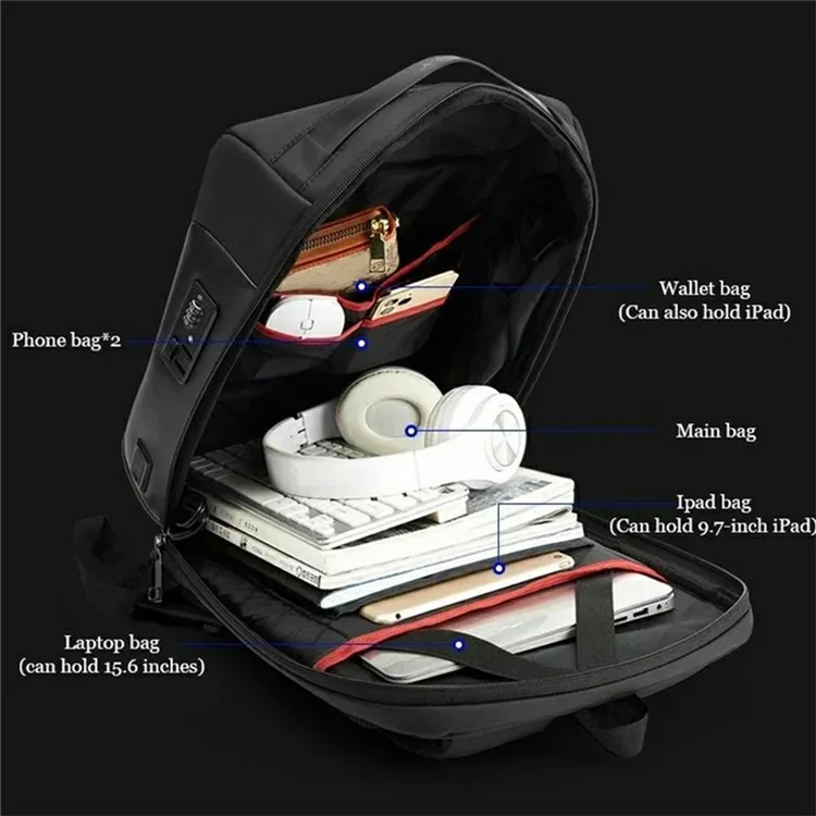 Mochila antirrobo SKV B20430 de 18 pulgadas para portátil con puerto USB externo - Negro